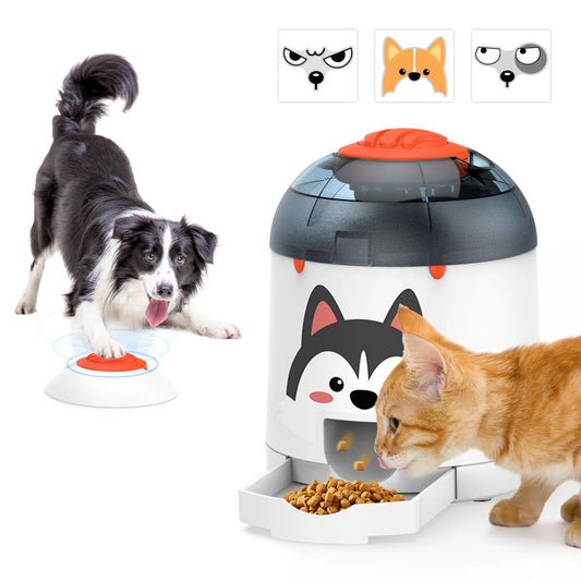 Puzzle Feeder Toy, Interactive IQ Training, Electronic Dog & Cat Toys, Automatic Rechargeable Treat Dispenser, Push Remote for Food Dispensing for All Breeds, 280ml Capacity
